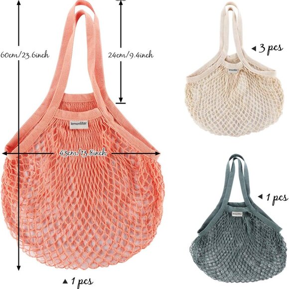 Mesh Produce Bags, 5 Pack Reusable Cotton Mesh Grocery Bag Washable Cotton Strin - Picture 3 of 9